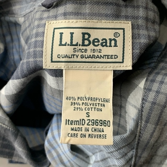 LL Bean Men Size Small Shirt Button Down Top Blue Gray Checkered Plaid Flannel - Picture 7 of 7